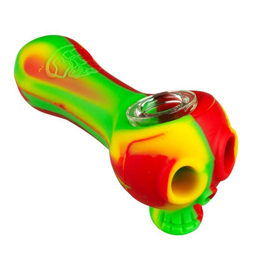LIT Silicone Rasta Skull Hand Pipe with Glass Bowl