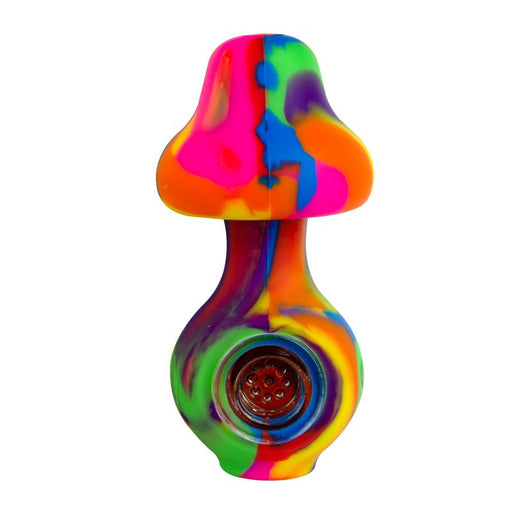 LIT Silicone Rainbow Mushroom Pipe with Glass Bowl