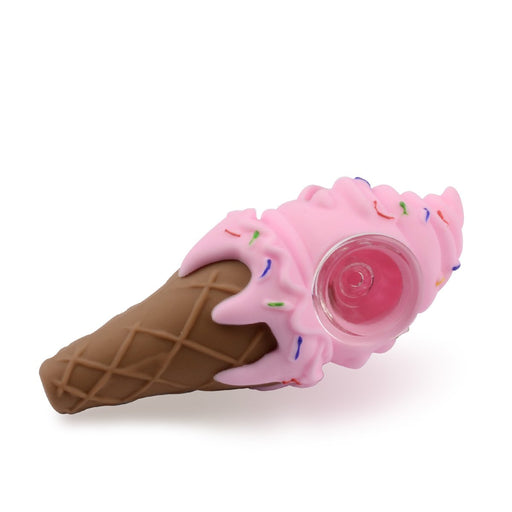 Pink Ice Cream Cone Silicone Pipe with Glass Bowl
