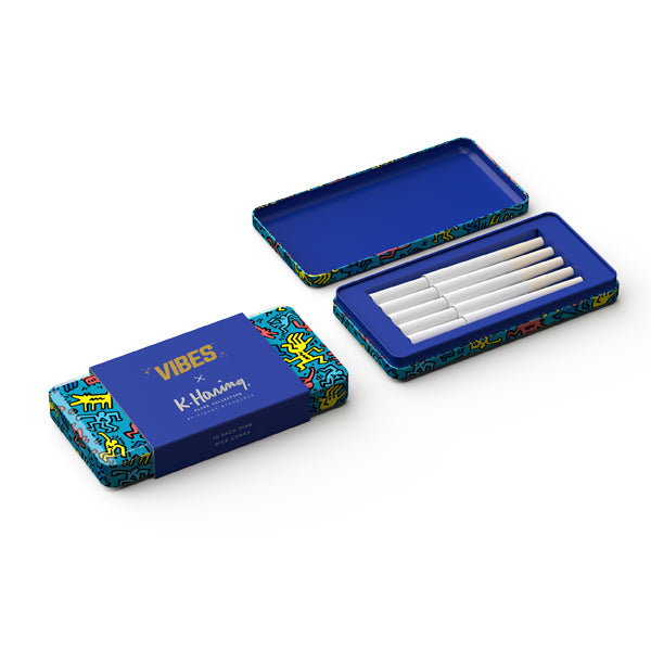 Blue Keith Haring Vibes Prerolled Rice Cones in Collectible Tin