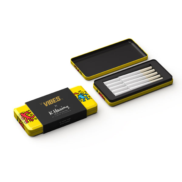 Yellow Keith Haring Artwork Tin Vibes Ultra Thin Prerolled Cones