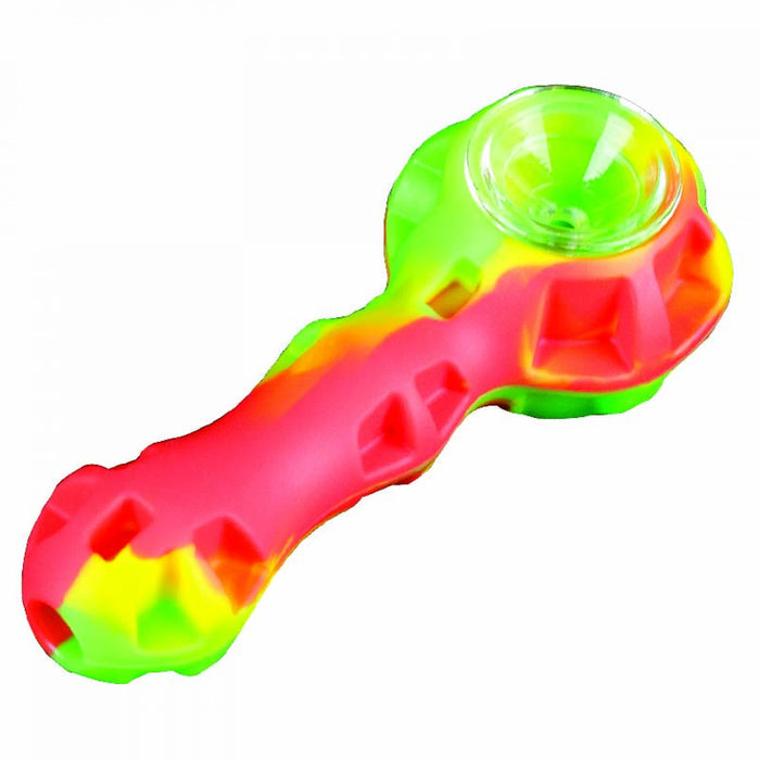 LIT Silicone Hand Pipe with Glass Bowl and Stainless Steel Poker