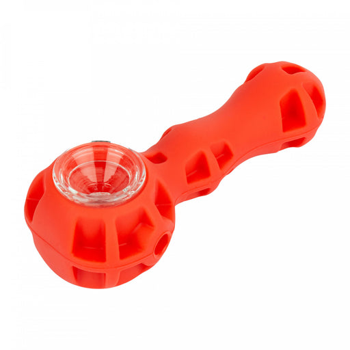 LIT Silicone Hand Pipe with Glass Bowl and Stainless Steel Poker and Storage Spot