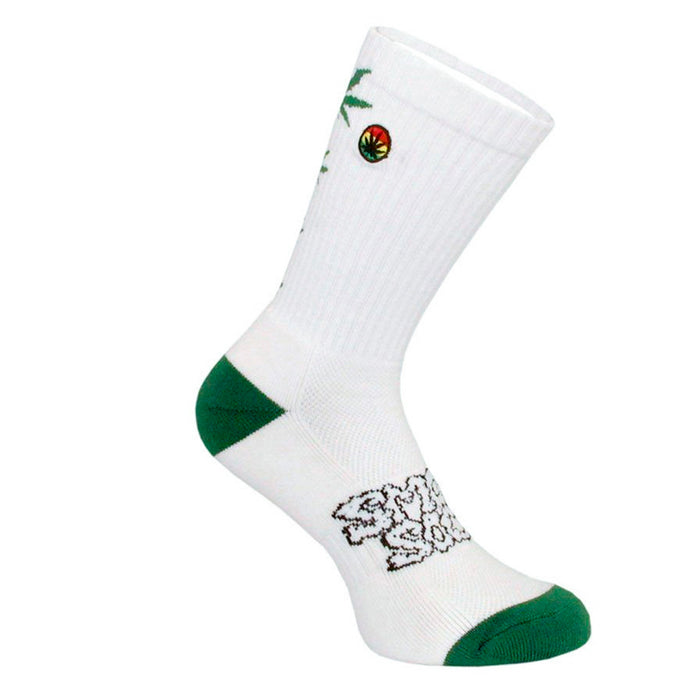 Smokey Socks Ladder White with Green Weed Leaves
